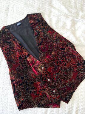 Vintage 90's -Funky Print Vest - Crushed Velvet - Honors - Plus Size 2XL